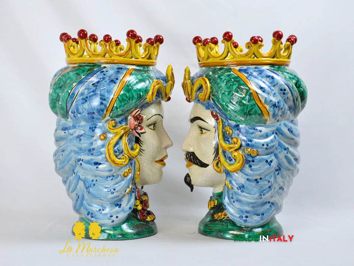Teste di Moro in Ceramica di Caltagirone Classiche Verde Rame 42cm