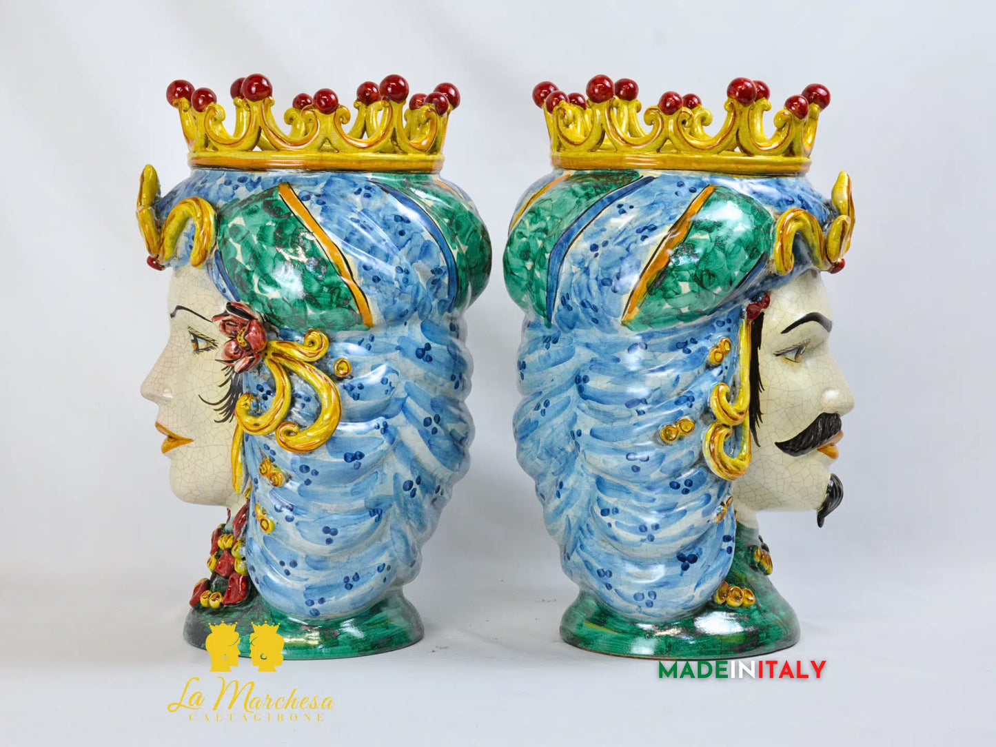 Teste di Moro in Ceramica di Caltagirone Classiche Verde Rame 42cm