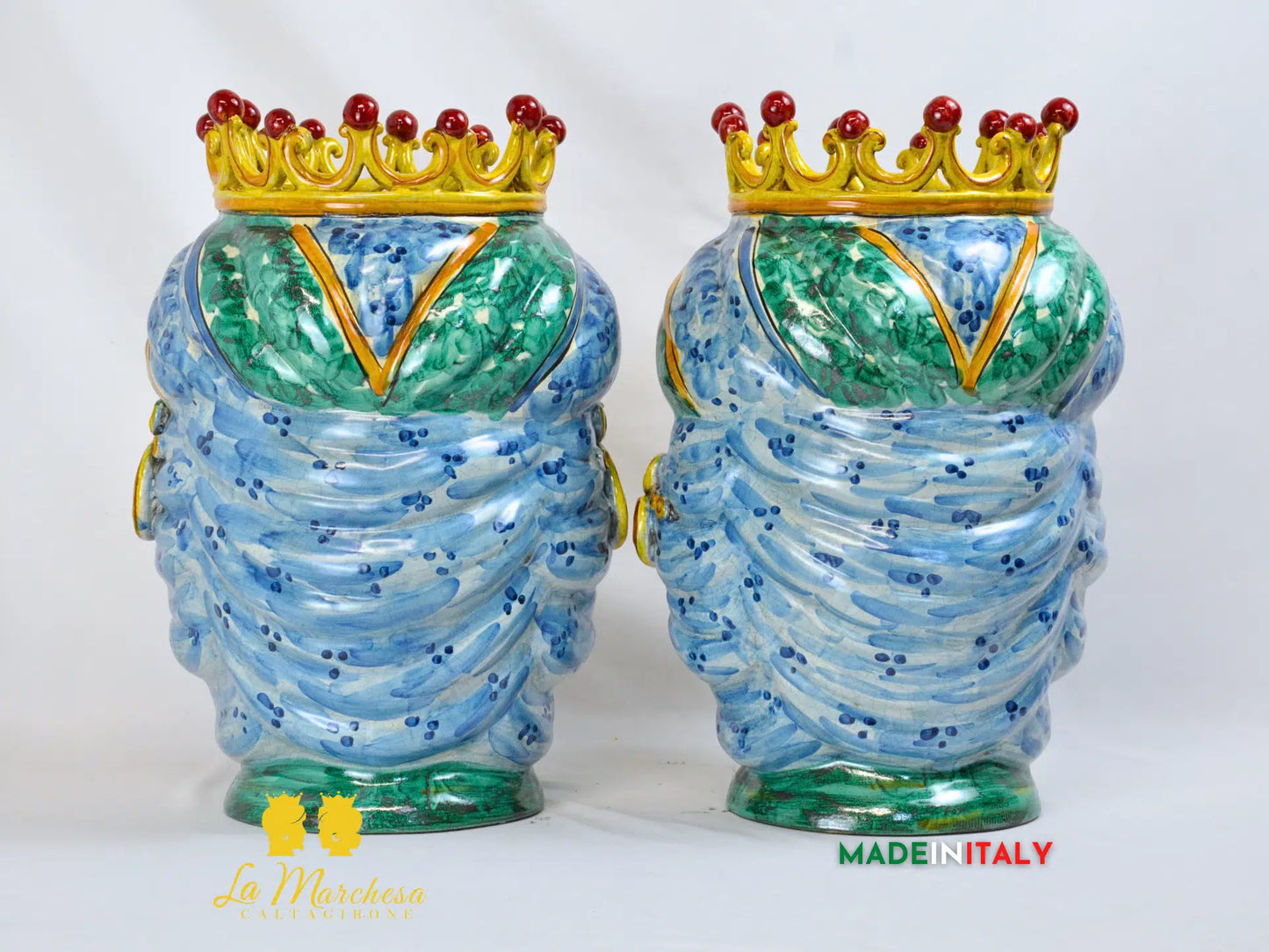 Teste di Moro in Ceramica di Caltagirone Classiche Verde Rame 42cm
