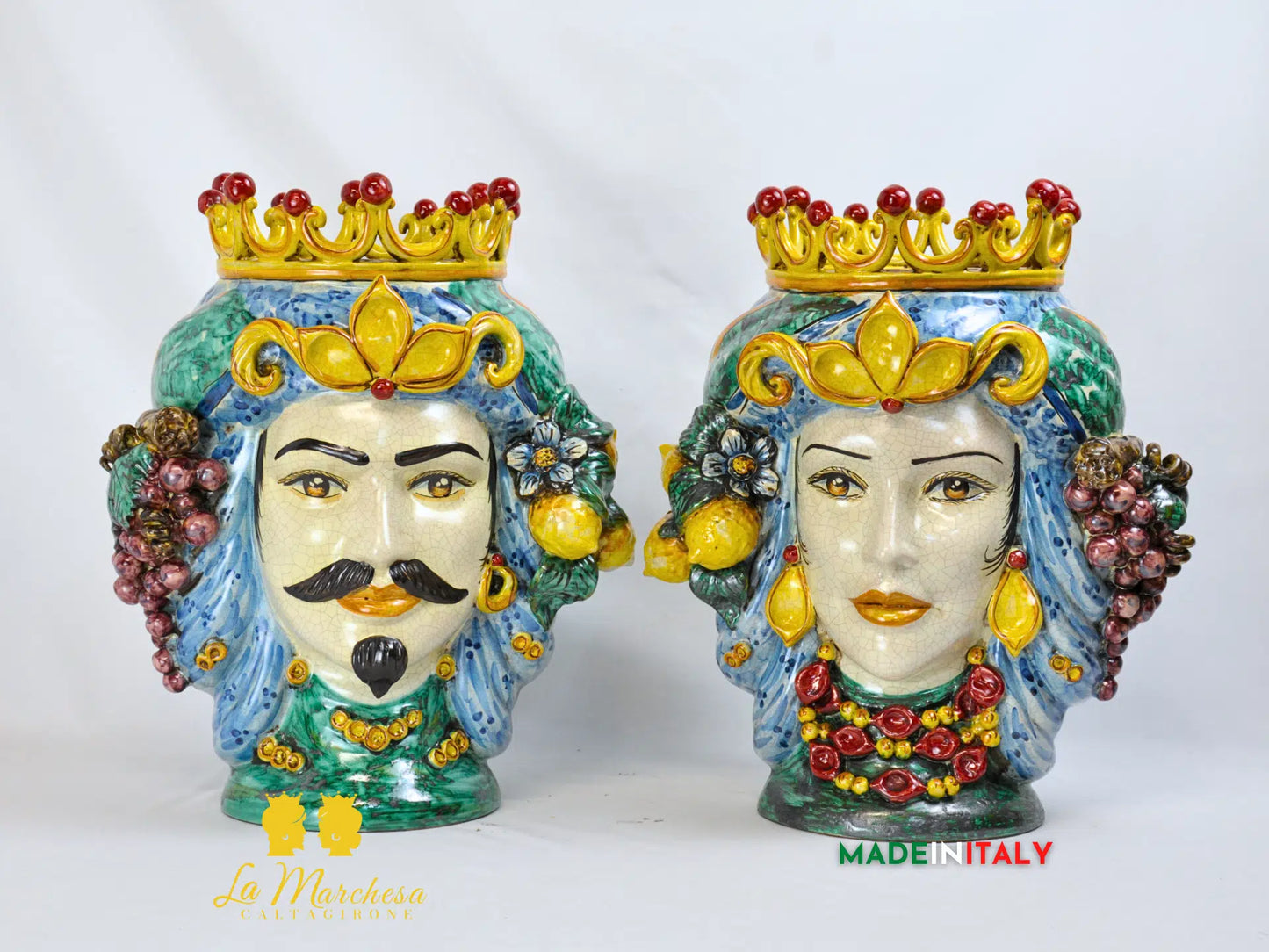 Teste di Moro in Ceramica di Caltagirone Classiche Verde Rame 42cm