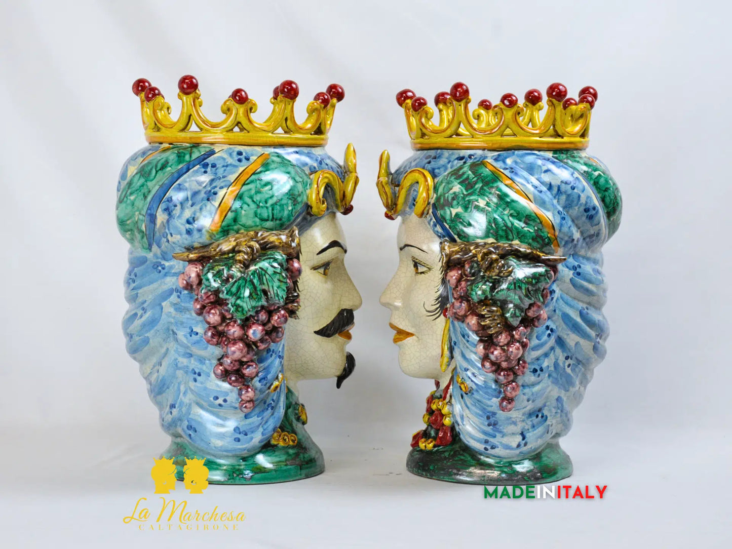 Teste di Moro in Ceramica di Caltagirone Classiche Verde Rame 42cm