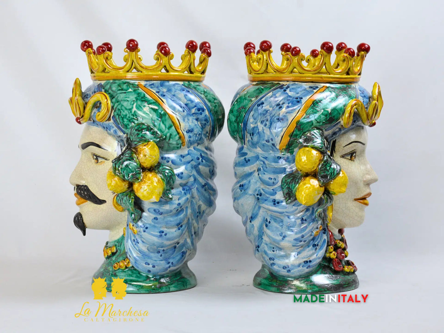 Teste di Moro in Ceramica di Caltagirone Classiche Verde Rame 42cm