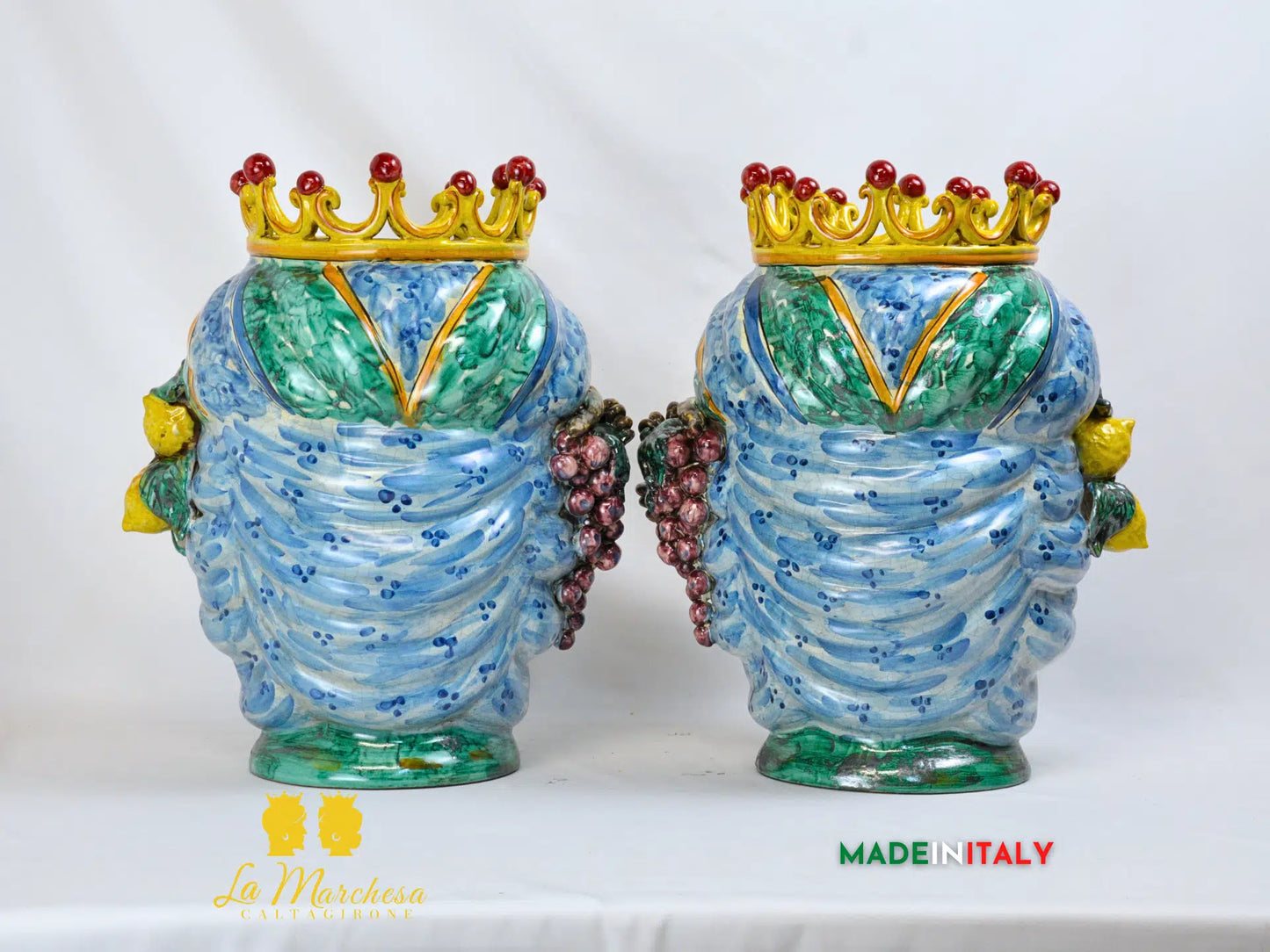 Teste di Moro in Ceramica di Caltagirone Classiche Verde Rame 42cm