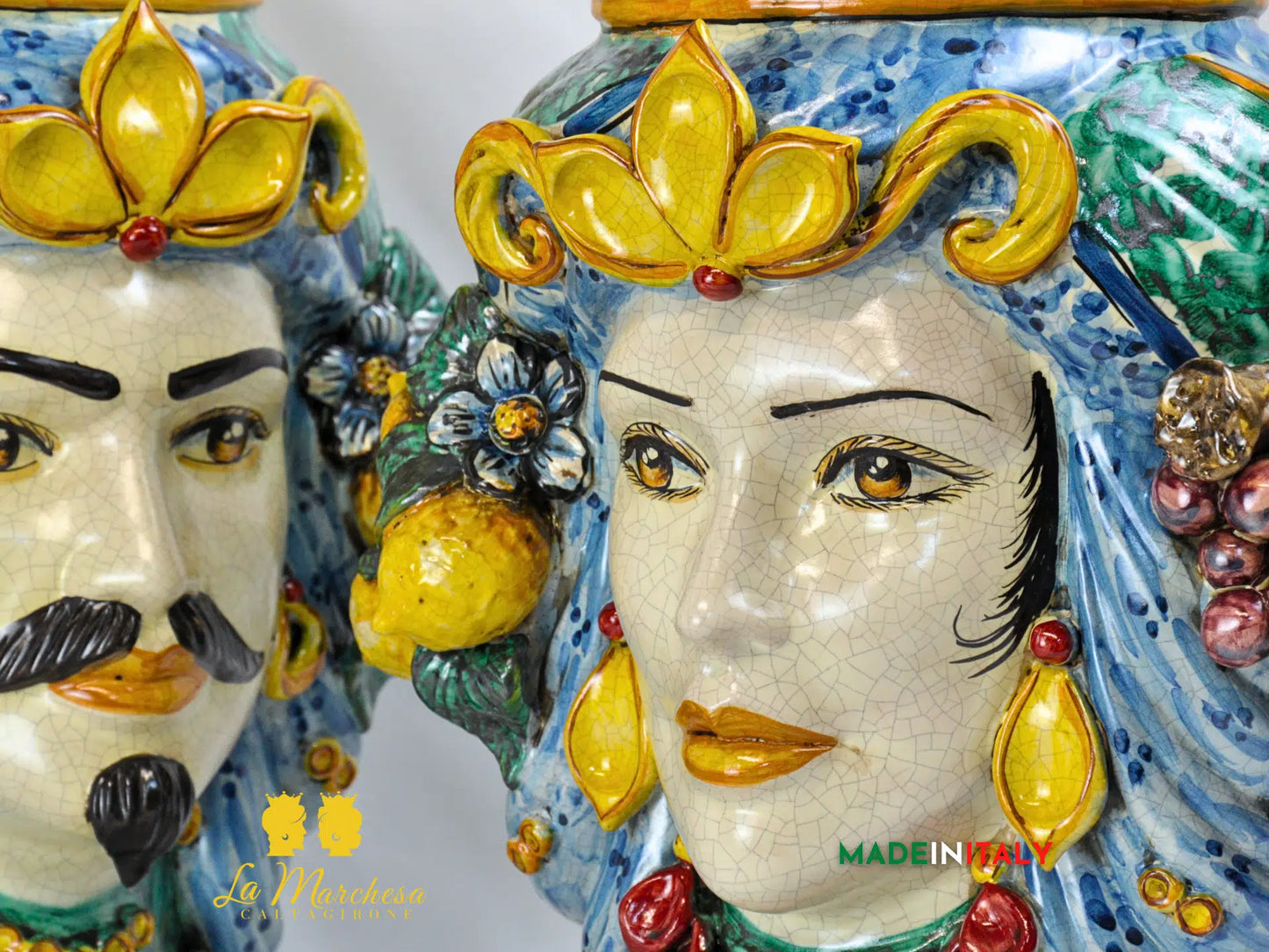 Teste di Moro in Ceramica di Caltagirone Classiche Verde Rame 42cm