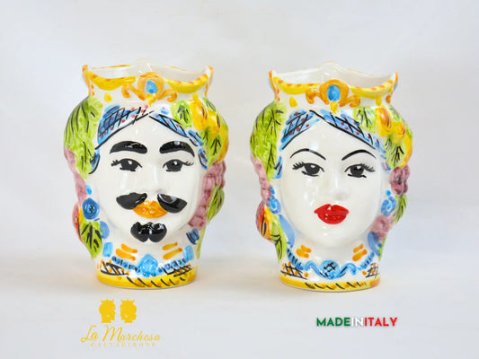 Teste di Moro in Ceramica di Caltagirone corona frutta 19cm