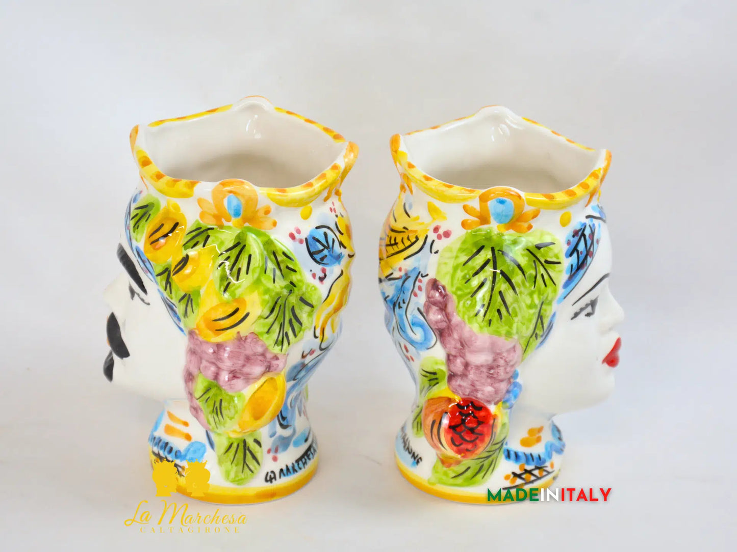 Teste di Moro in Ceramica di Caltagirone Corona Frutta 19cm