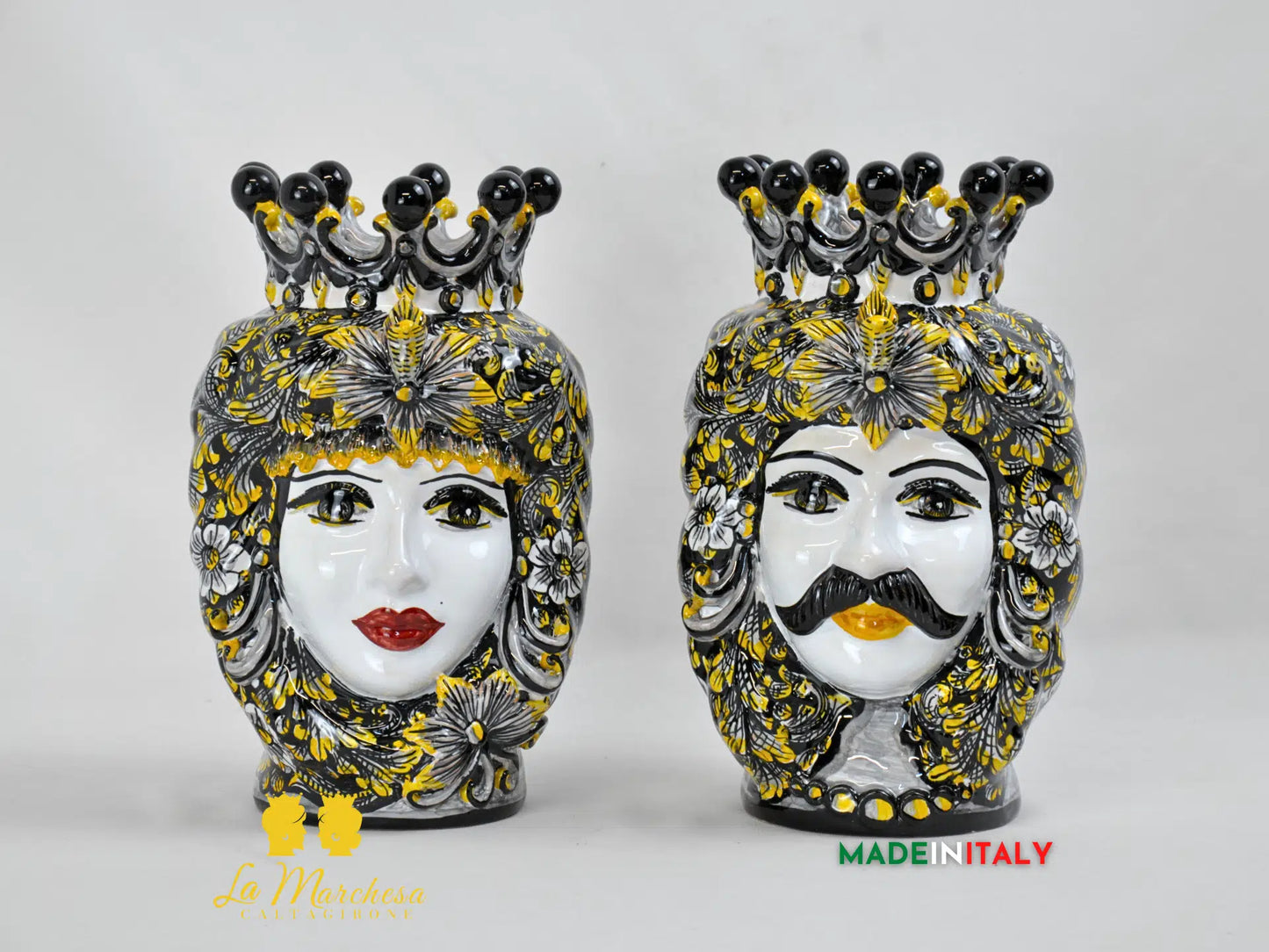 Teste di Moro ceramica di Caltagirone classiche Nero Giallo - varie misure