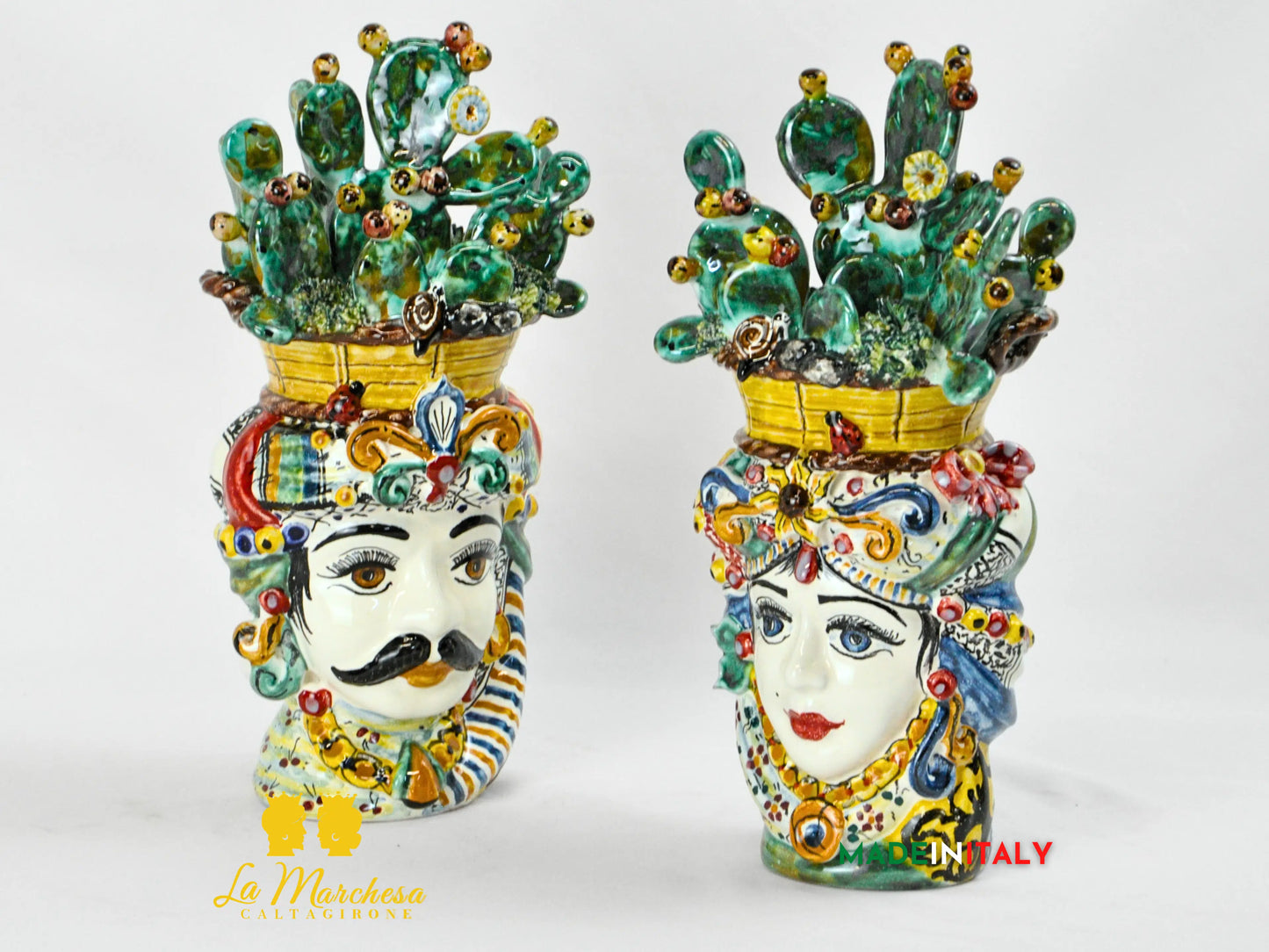 Teste di Moro Cesto Fichi D'India in Ceramica di Caltagirone 31cm