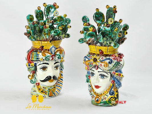 Teste di Moro Cesto Fichi D'India in Ceramica di Caltagirone 31cm