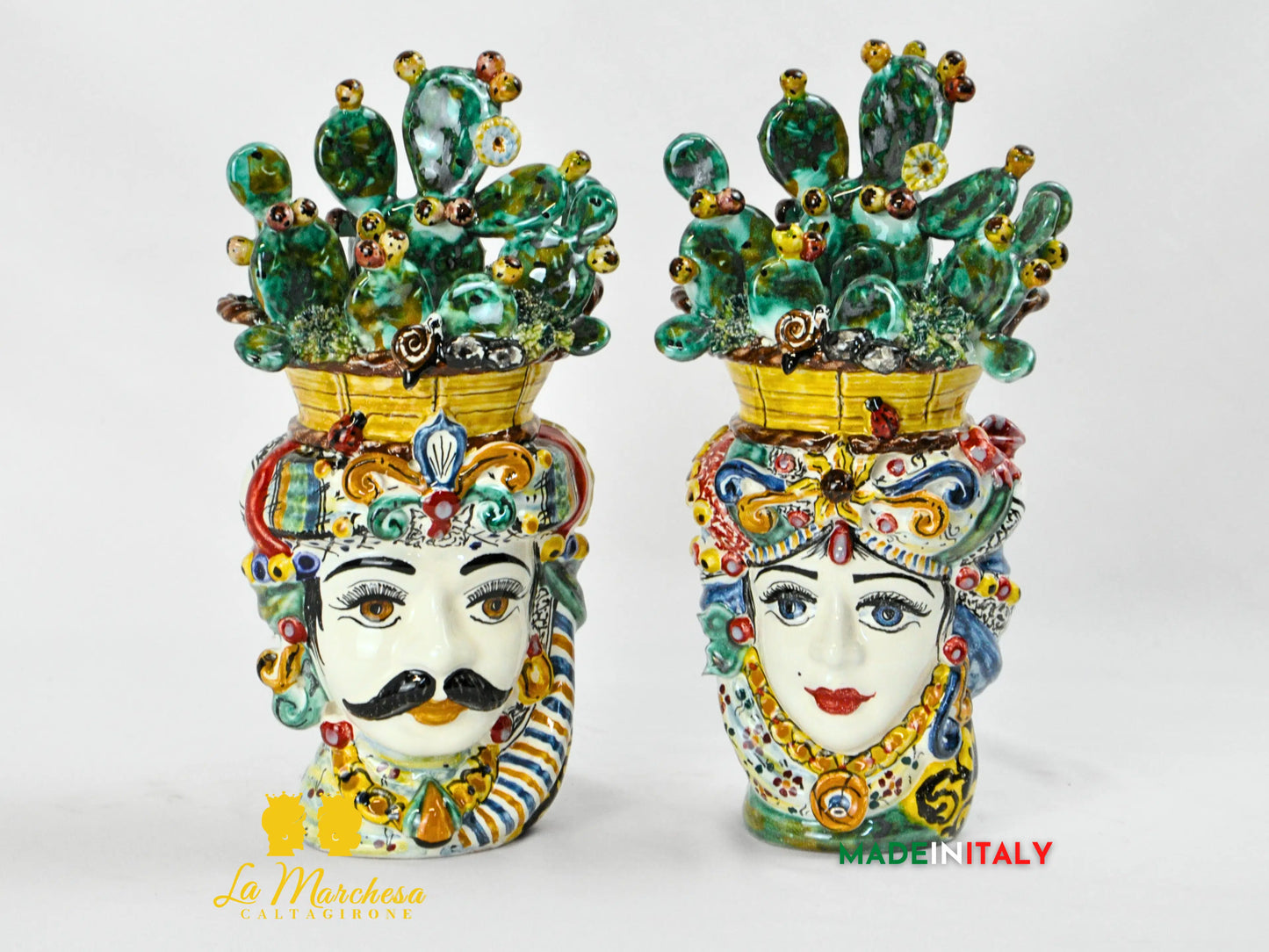 Teste di Moro Cesto Fichi D'India in Ceramica di Caltagirone 31cm