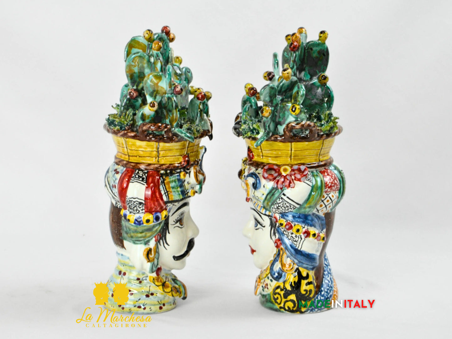 Teste di Moro Cesto Fichi D'India in Ceramica di Caltagirone 31cm