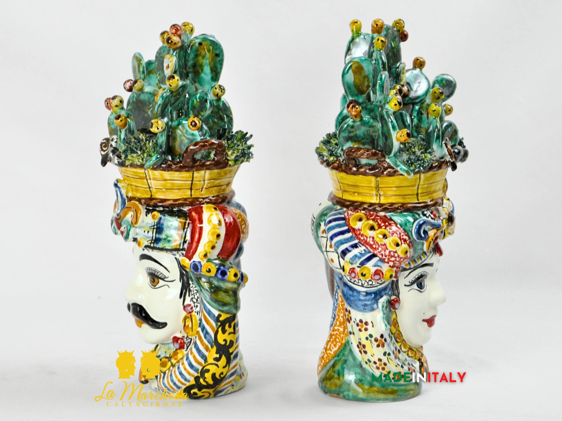 Teste di Moro Cesto Fichi D'India in Ceramica di Caltagirone 31cm