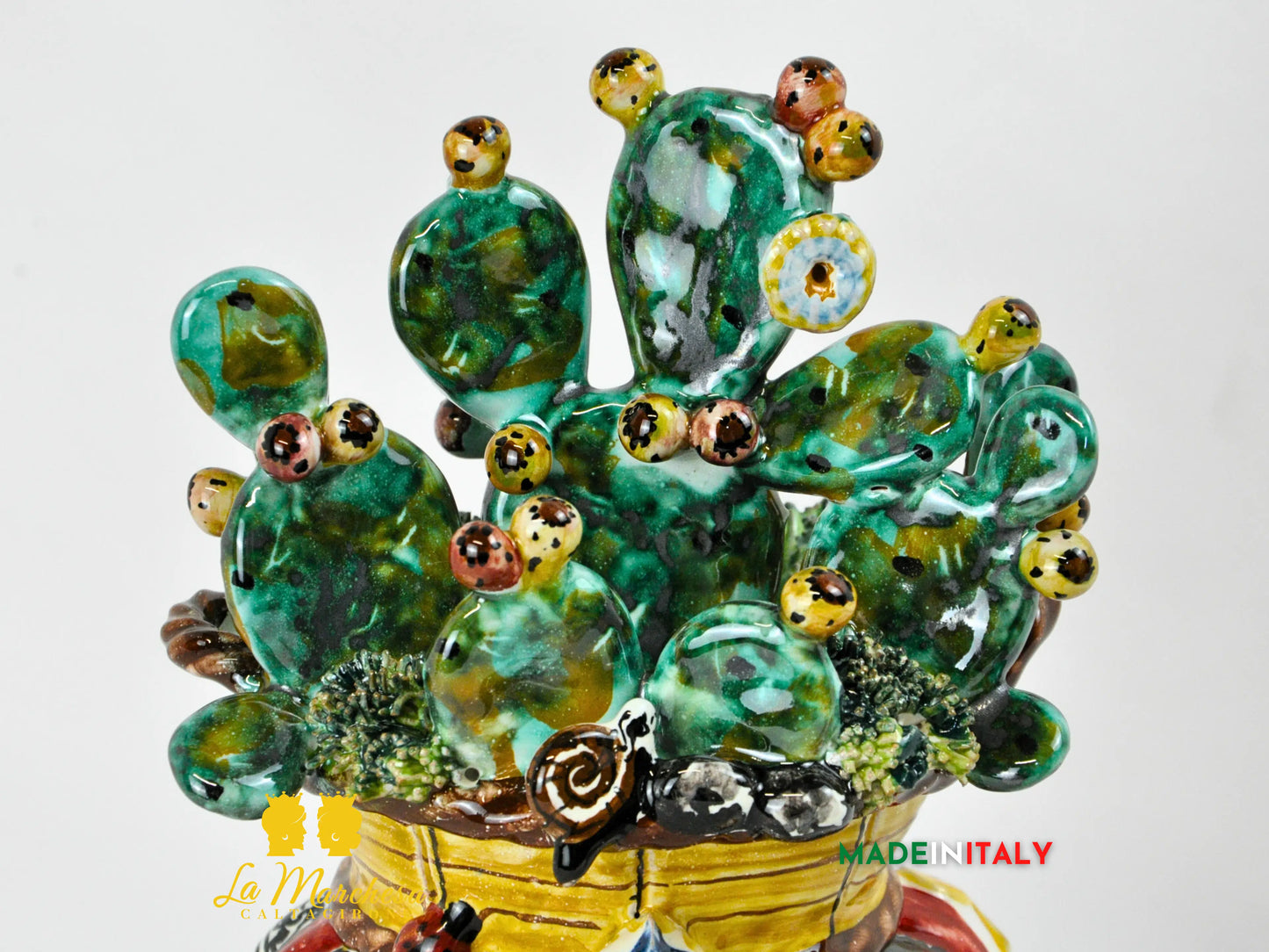 Teste di Moro Cesto Fichi D'India in Ceramica di Caltagirone 31cm