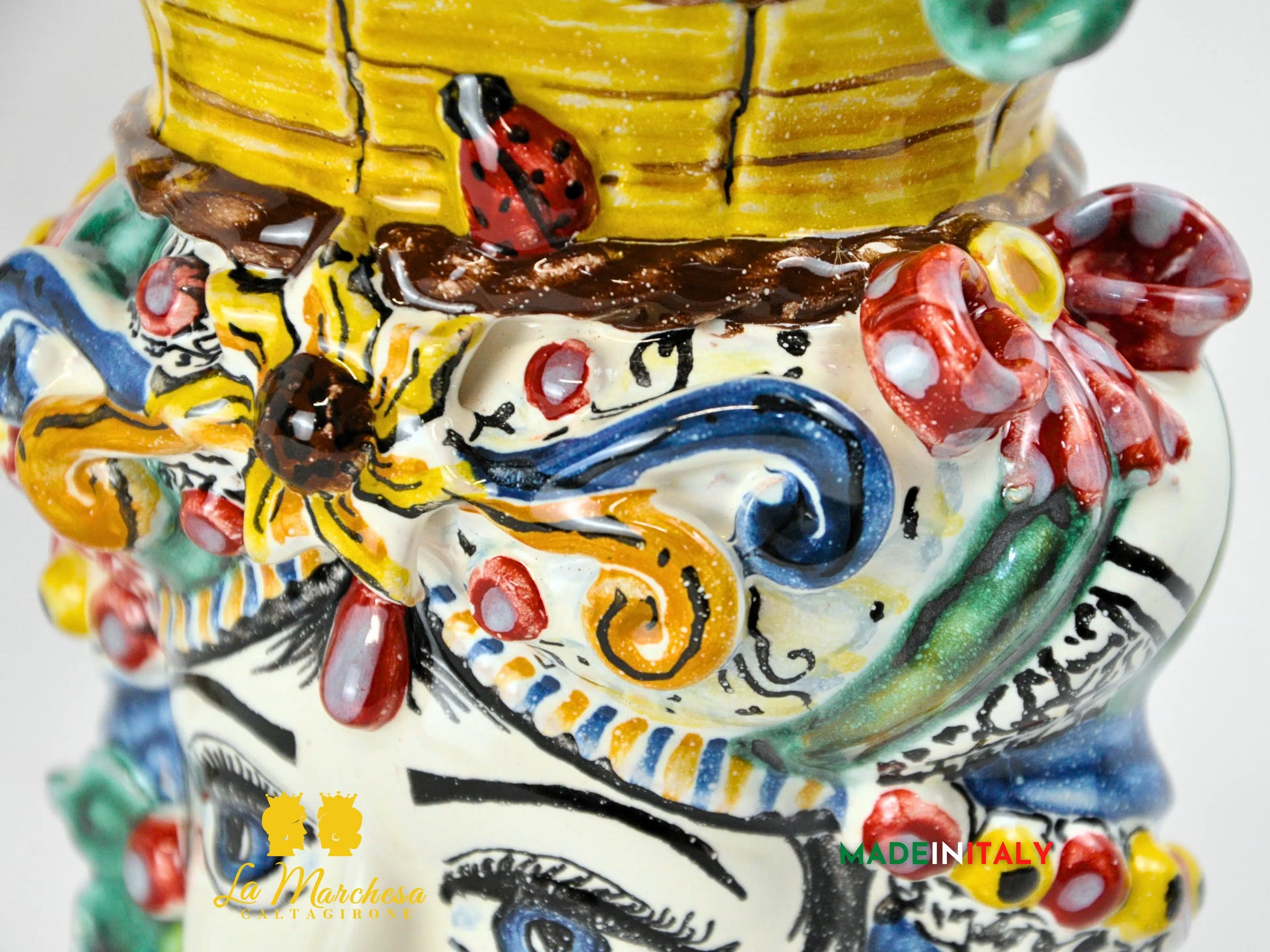 Teste di Moro Cesto Fichi D'India in Ceramica di Caltagirone 31cm