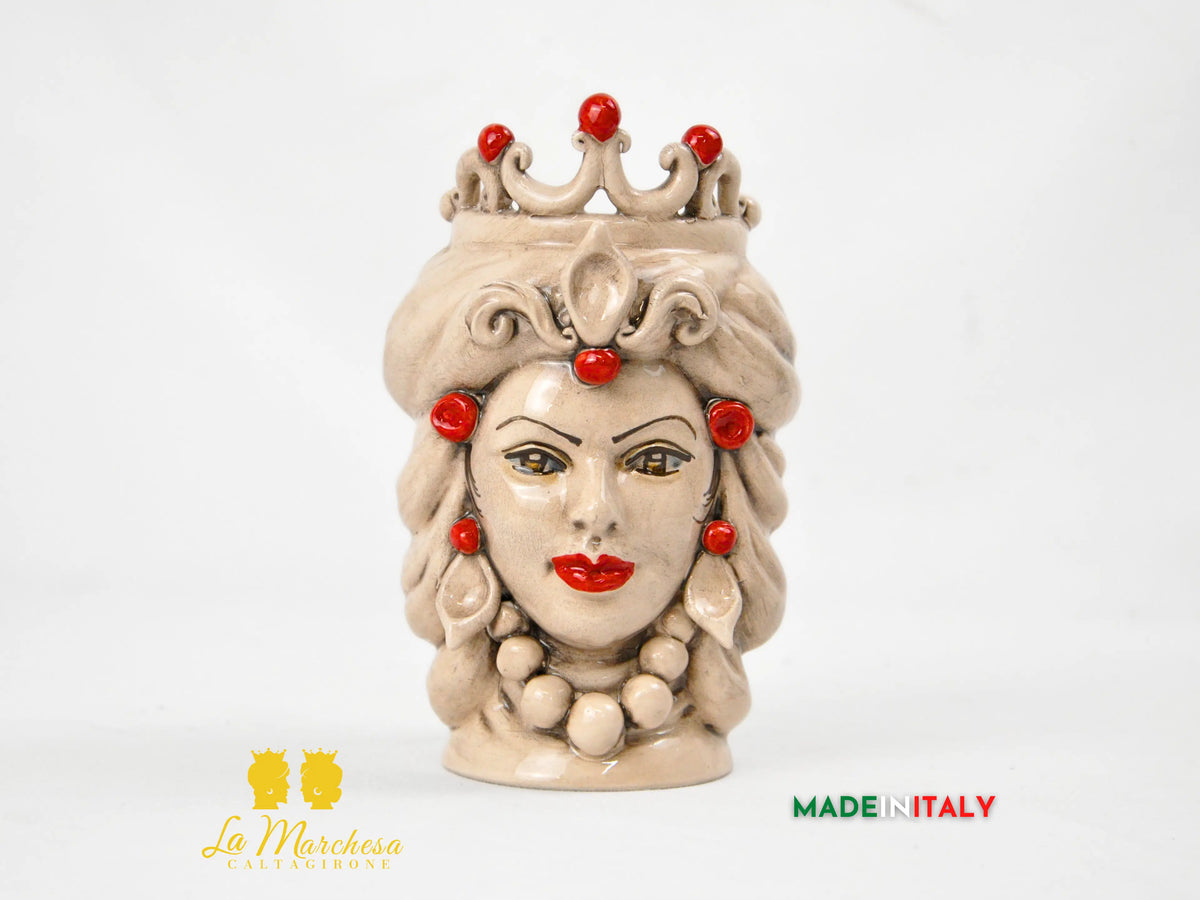 Teste di Moro in Ceramica di Caltagirone Etna Corona Fumè 16cm - Vari Colori