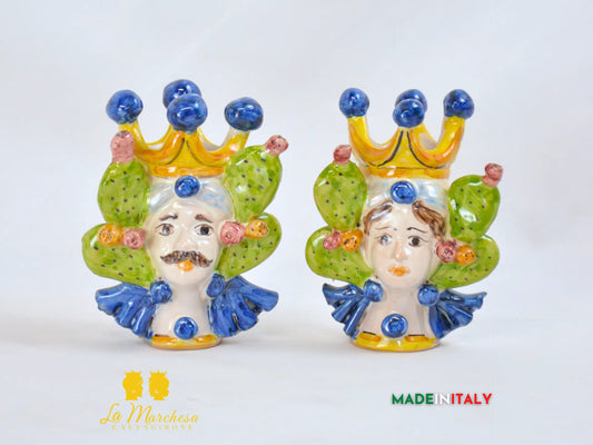 Teste di Moro in Ceramica di Caltagirone corona fichi d'india 11cm