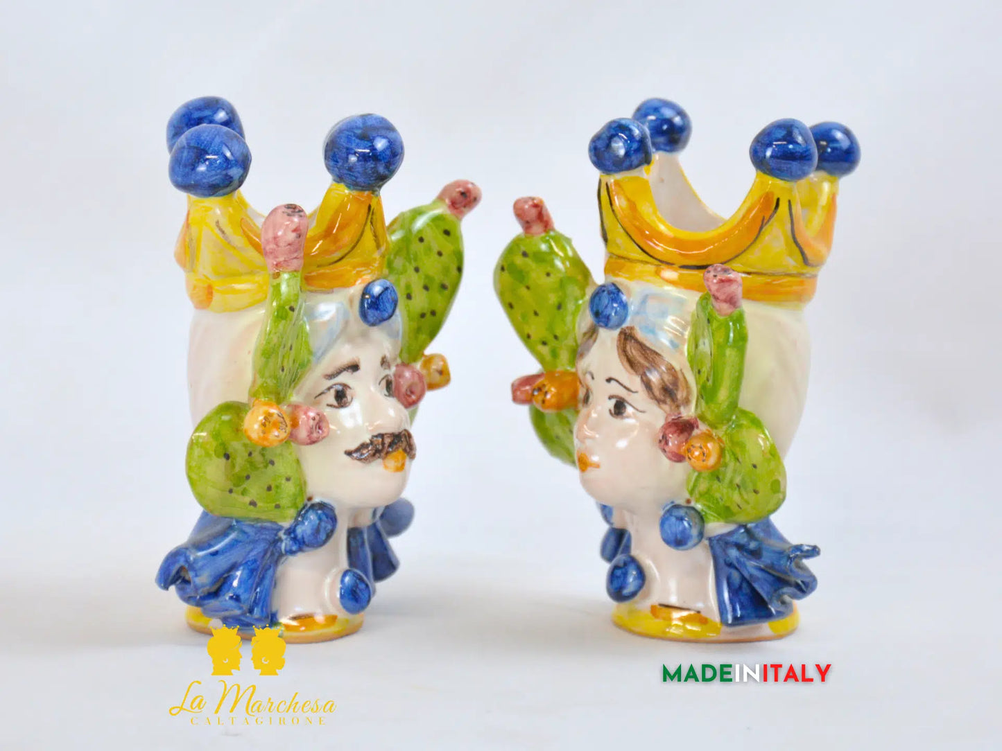 Teste di Moro in Ceramica di Caltagirone corona fichi d'india 11cm