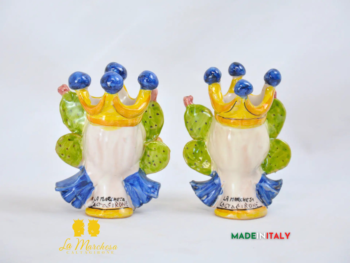 Teste di Moro in Ceramica di Caltagirone corona fichi d'india 11cm