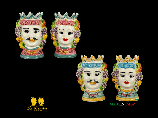 Teste di Moro in ceramica di Caltagirone Corona e Frutta H11