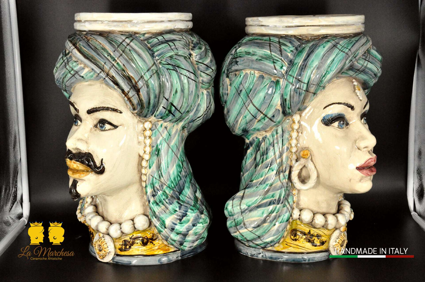 Teste di Moro in ceramica di Caltagirone busto 43cm