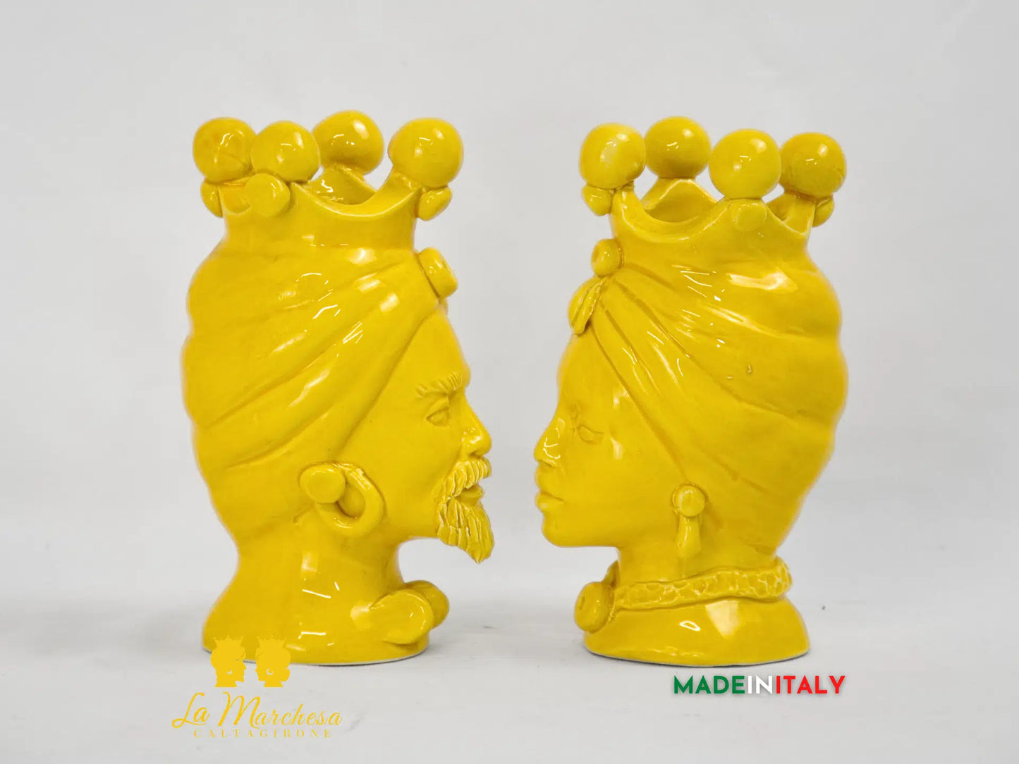 OUTLET - Coppia Teste di Moro in Ceramica di Caltagirone Design 16cm - Vari Colori