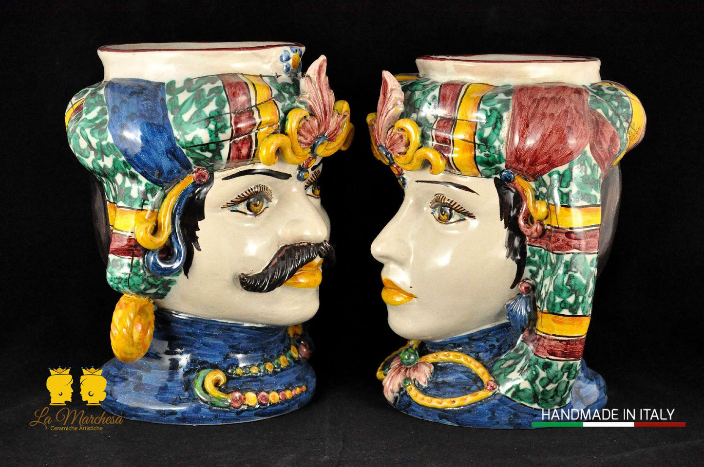 vasi con faccia siciliani in ceramica