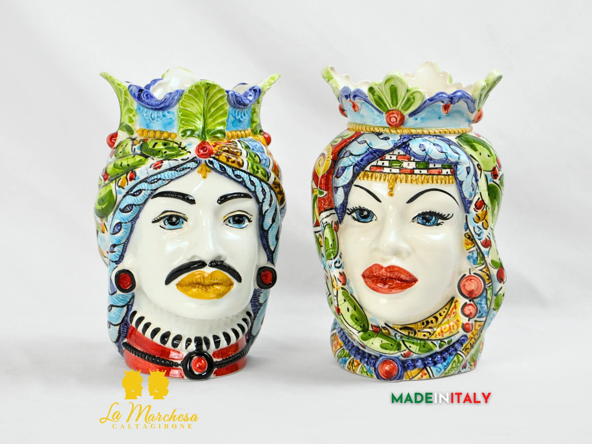 Teste di Moro Afro Carretto Siciliano in Ceramica di Caltagirone 26cm