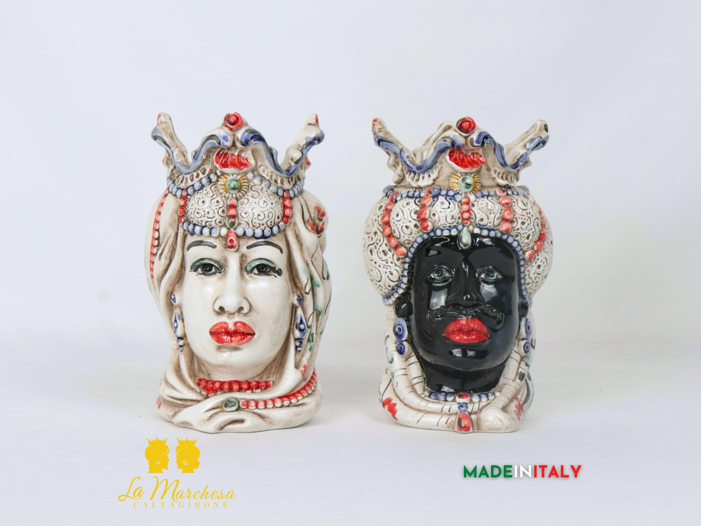 Teste di Moro Ceramica di Caltagirone barocco fumè - Varie misure