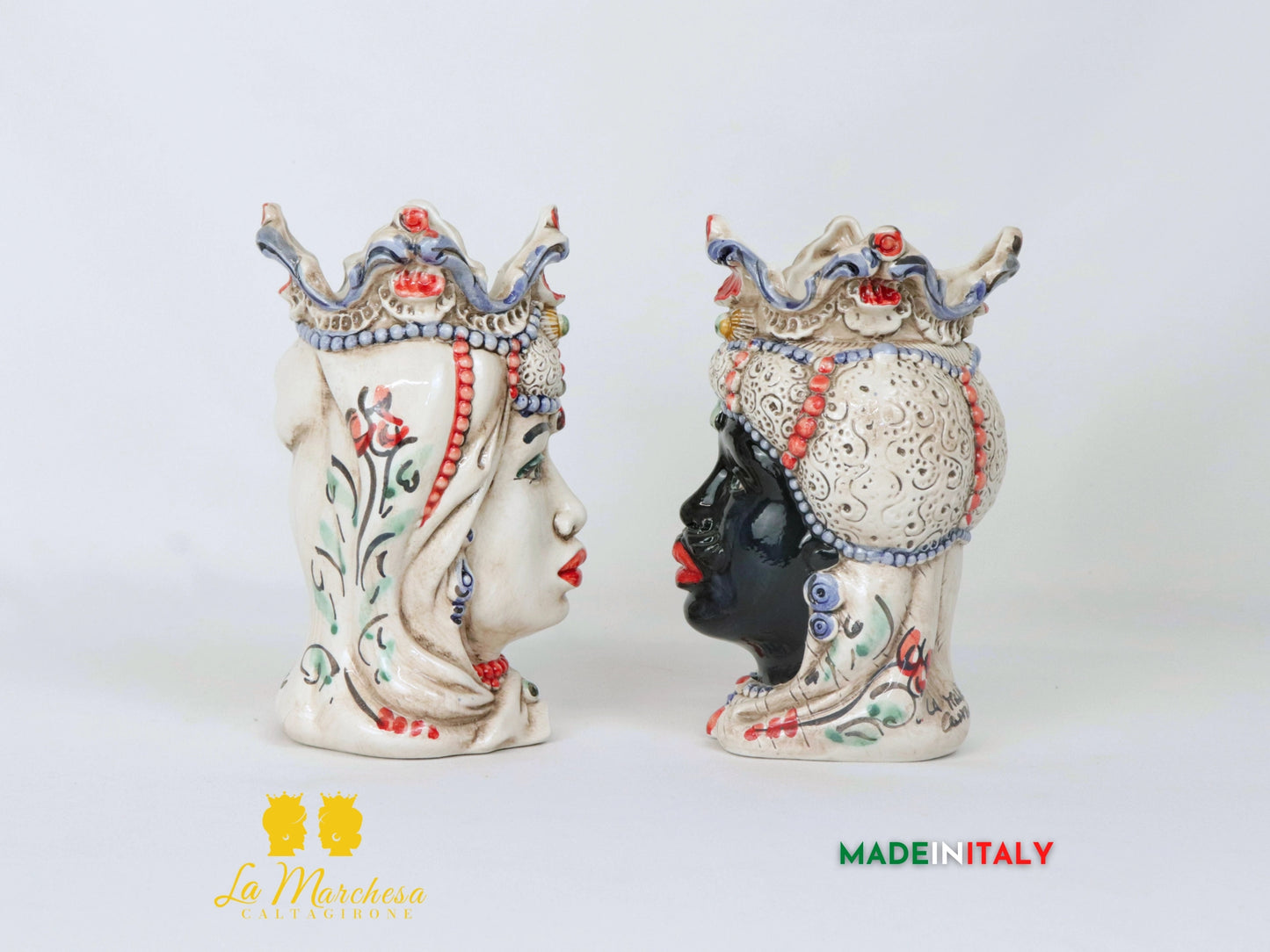 Teste di Moro Ceramica di Caltagirone barocco fumè - Varie misure