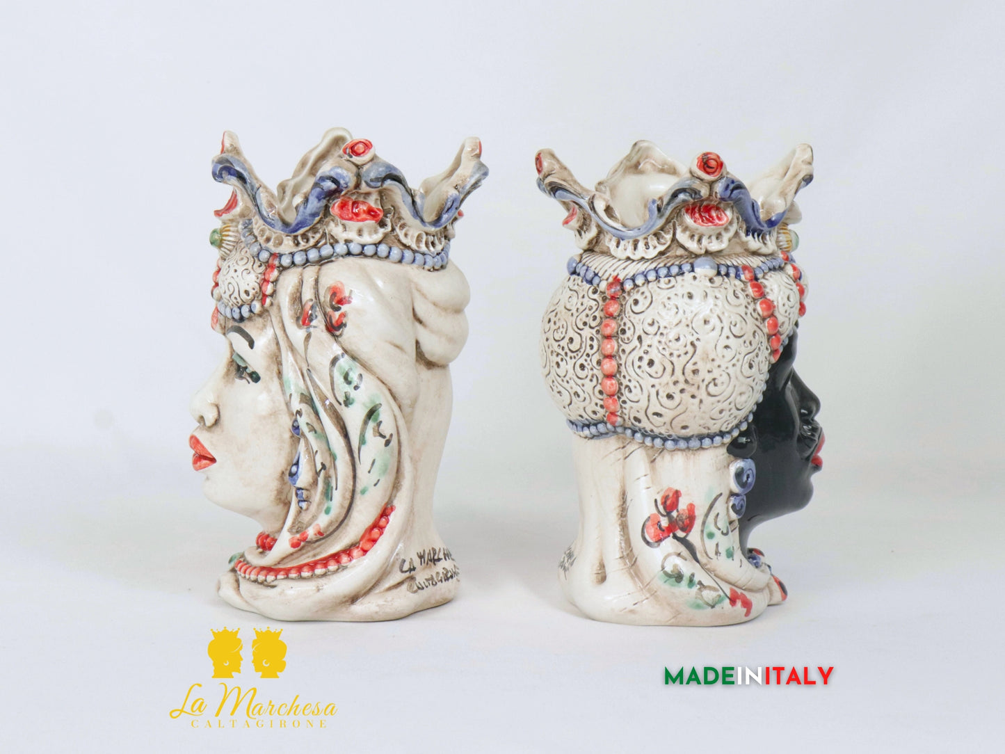 Teste di Moro Ceramica di Caltagirone barocco fumè - Varie misure