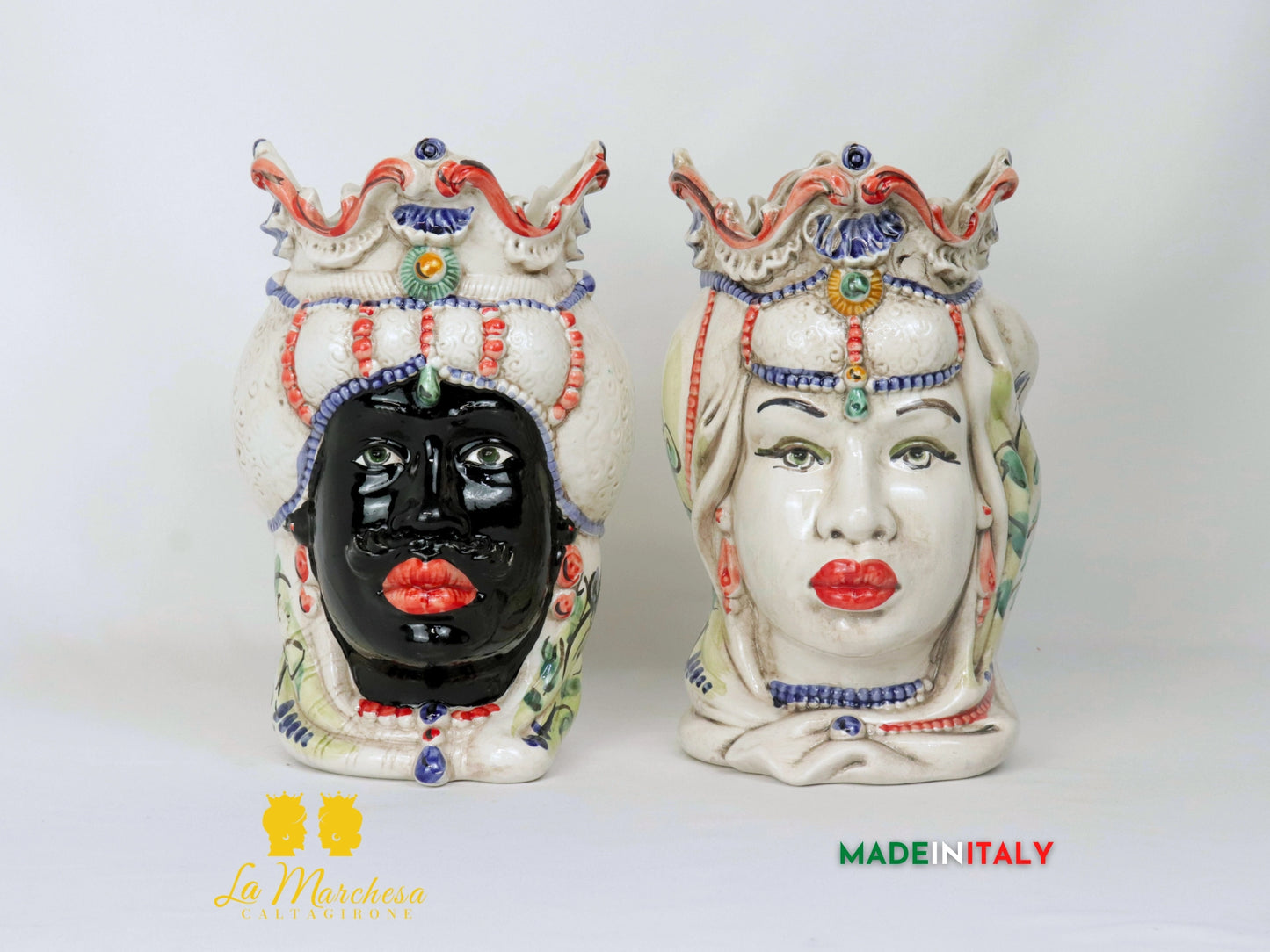 Teste di Moro Ceramica di Caltagirone barocco fumè - Varie misure