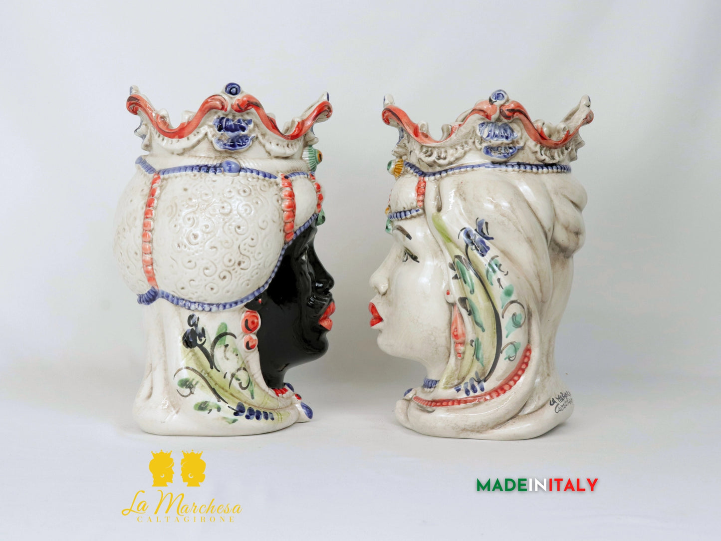 Teste di Moro Ceramica di Caltagirone barocco fumè - Varie misure