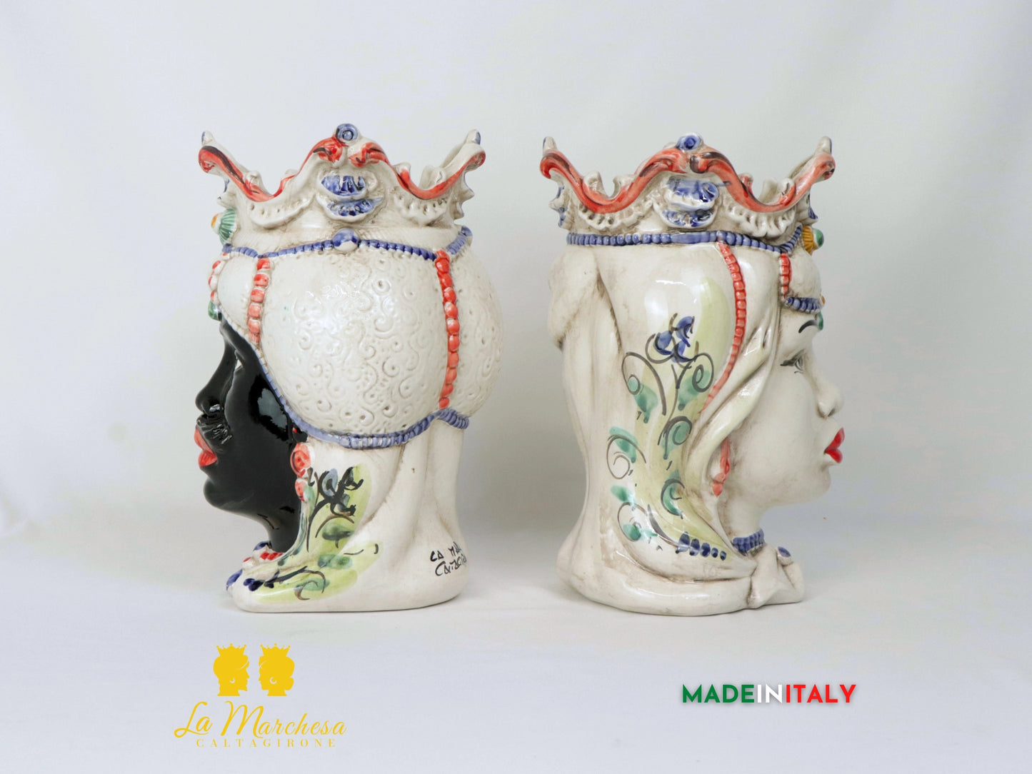 Teste di Moro Ceramica di Caltagirone barocco fumè - Varie misure