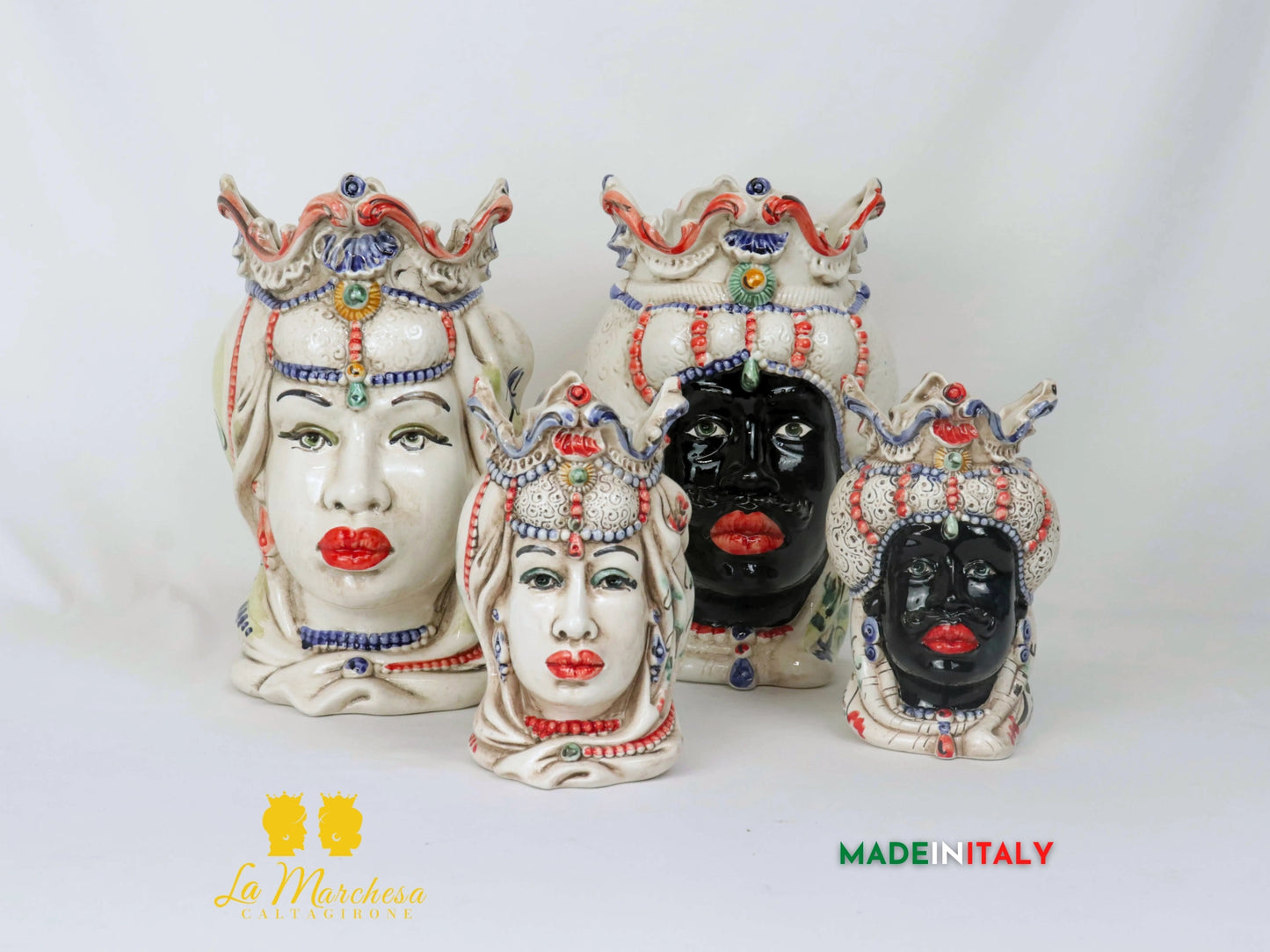 Teste di Moro Ceramica di Caltagirone barocco fumè - Varie misure