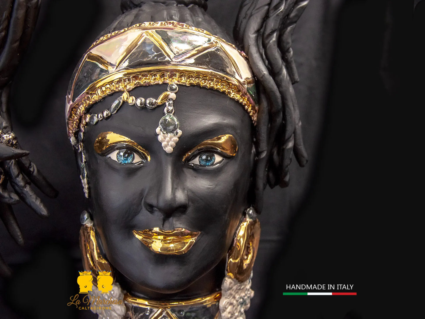 teste di moro lusso nero satinato gioiellli oro e platino