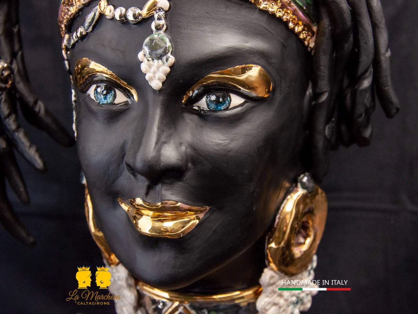 Teste di Moro Ceramica di Caltagirone design afro Platino Oro e Madreperla cm60