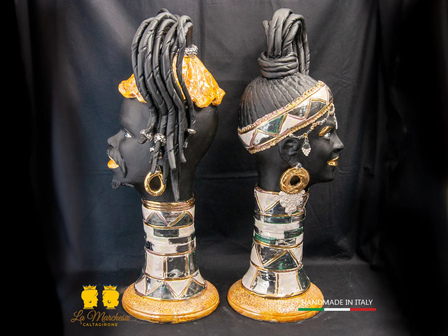 Teste di Moro Ceramica di Caltagirone design afro Platino Oro e Madreperla cm60