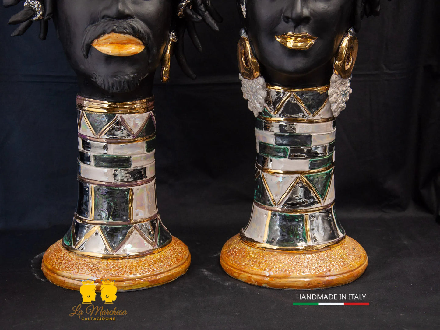 dettaglio teste in ceramica di caltagirone
