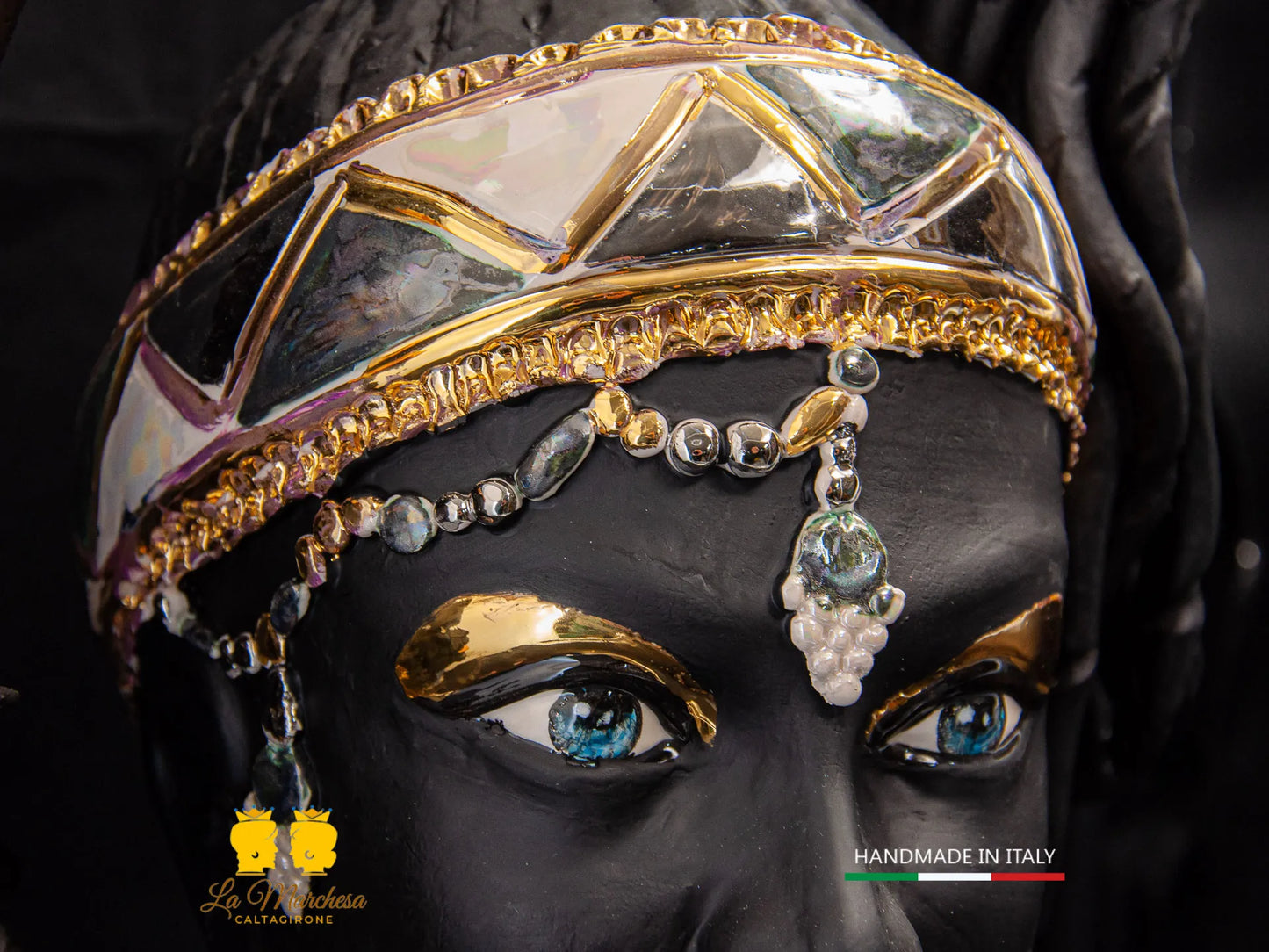 Teste di Moro Ceramica di Caltagirone design afro Platino Oro e Madreperla cm60