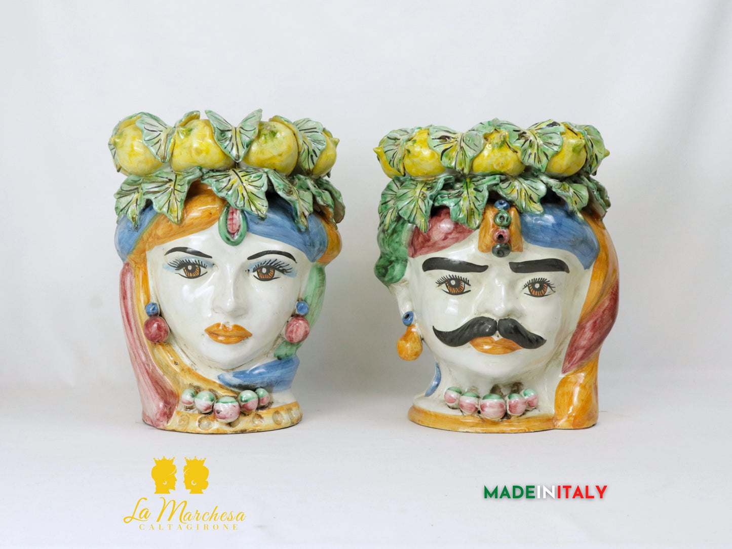 Teste di Moro Ceramica di Caltagirone corona di limoni 32cm