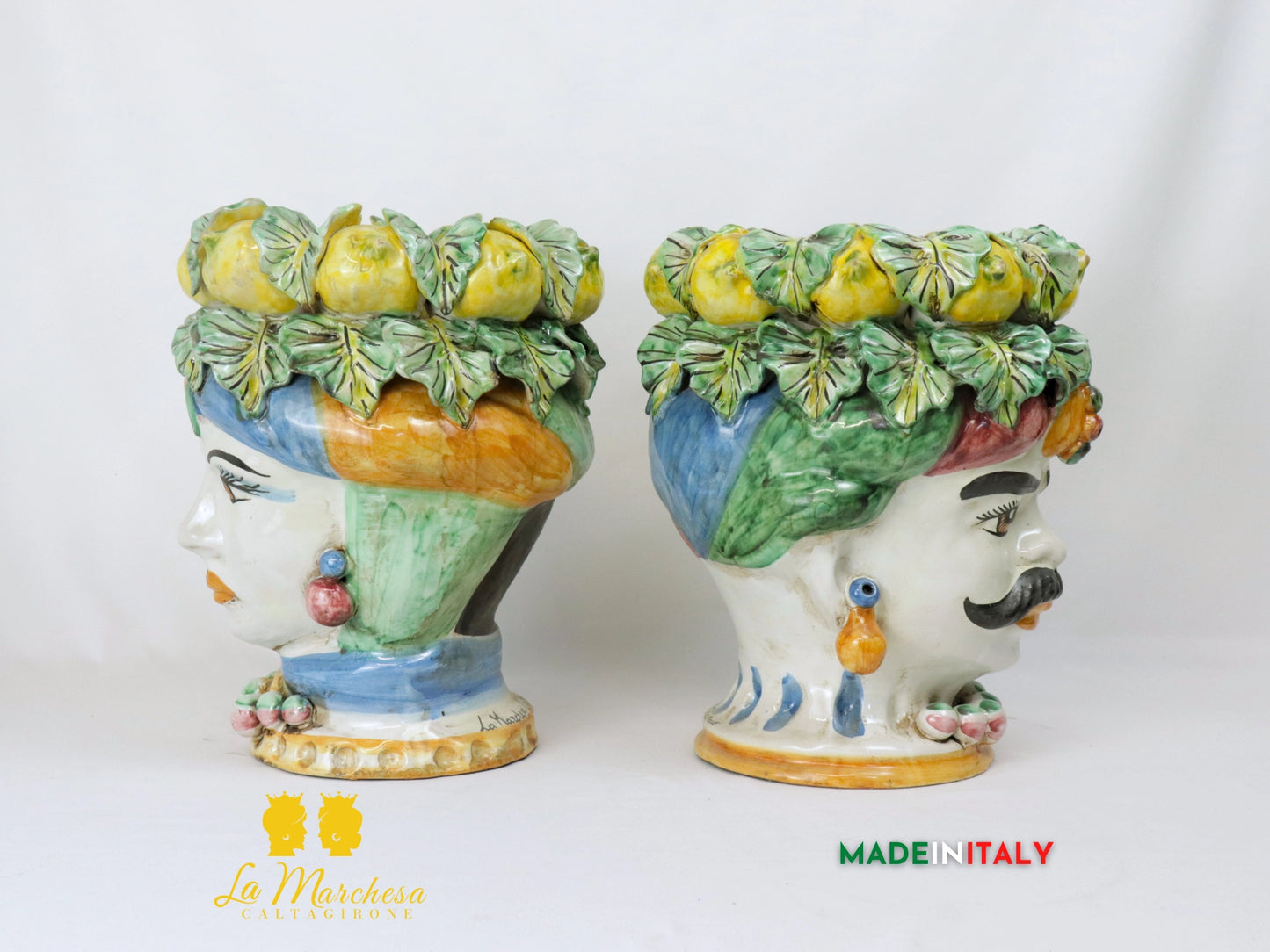 Teste di Moro Ceramica di Caltagirone corona di limoni 32cm