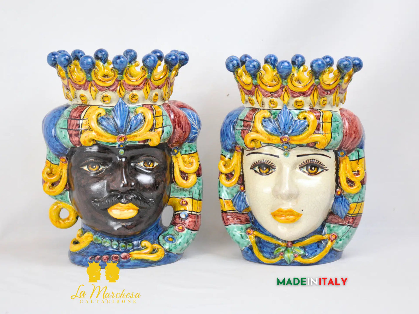 Teste di Moro Classiche Corona in Ceramica di Caltagirone 27cm - Vari Modelli