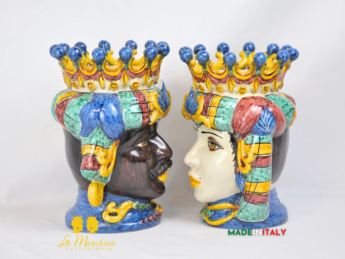 Teste di Moro Classiche Corona in Ceramica di Caltagirone 27cm - Vari Modelli
