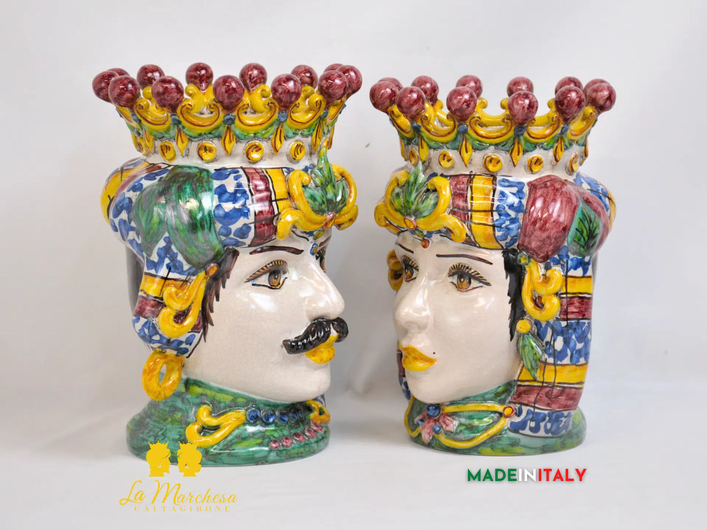 Teste di Moro Classiche Corona in Ceramica di Caltagirone 27cm - Vari Modelli