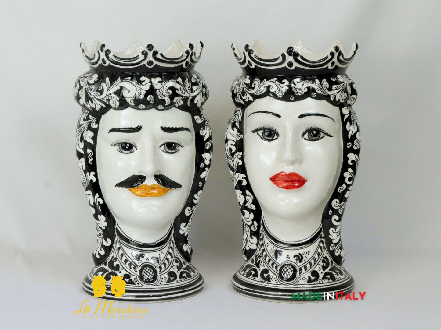 Teste di Moro in Ceramica di Caltagirone Ornato Nero 37cm
