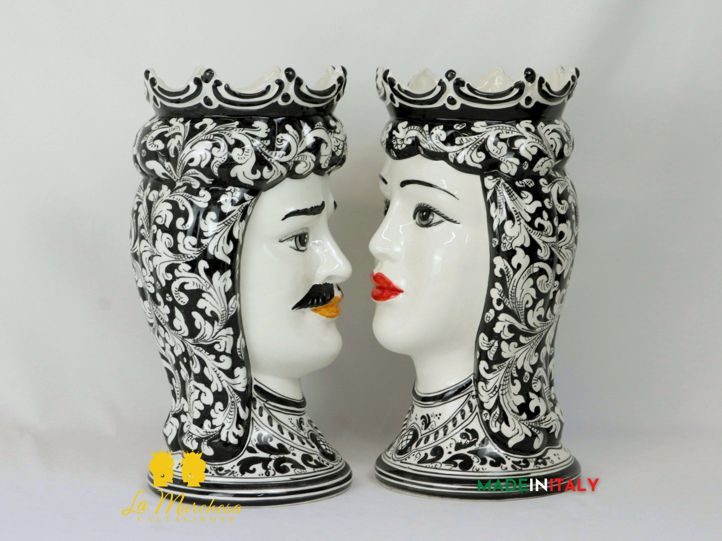 Teste di Moro in Ceramica di Caltagirone Ornato Nero 37cm