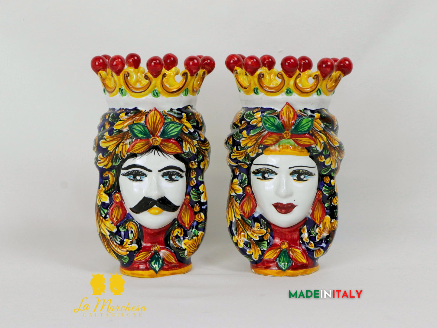 Teste di Moro in Ceramica di Caltagirone 18cm Ornato