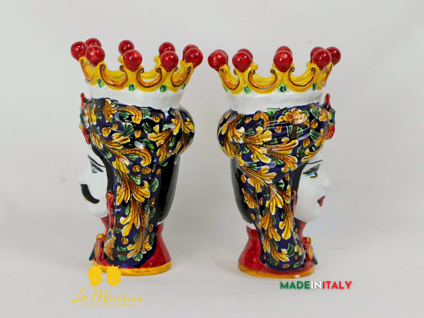 Teste di Moro in Ceramica di Caltagirone 18cm Ornato