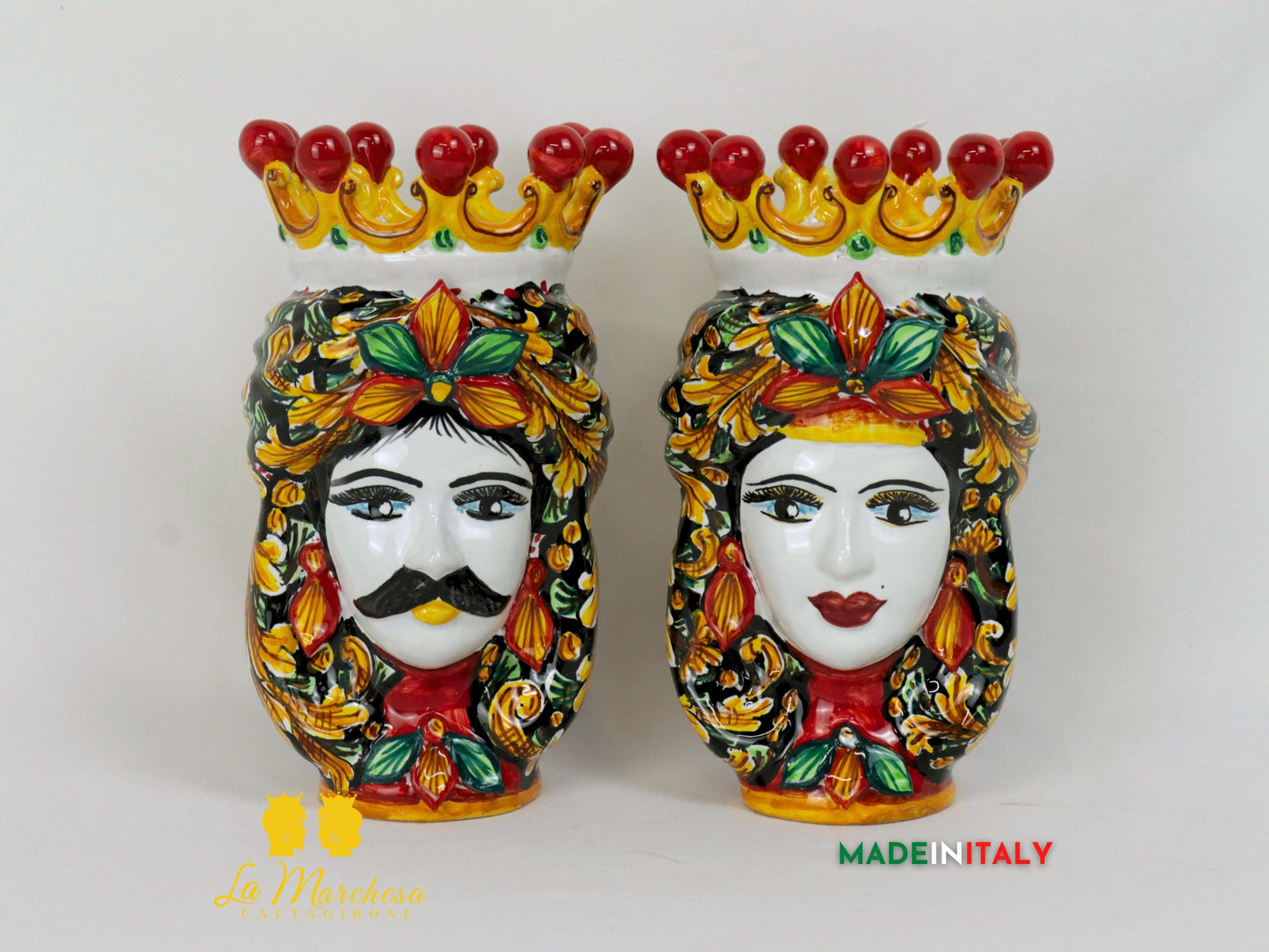 Teste di Moro in Ceramica di Caltagirone 18cm Ornato rosso