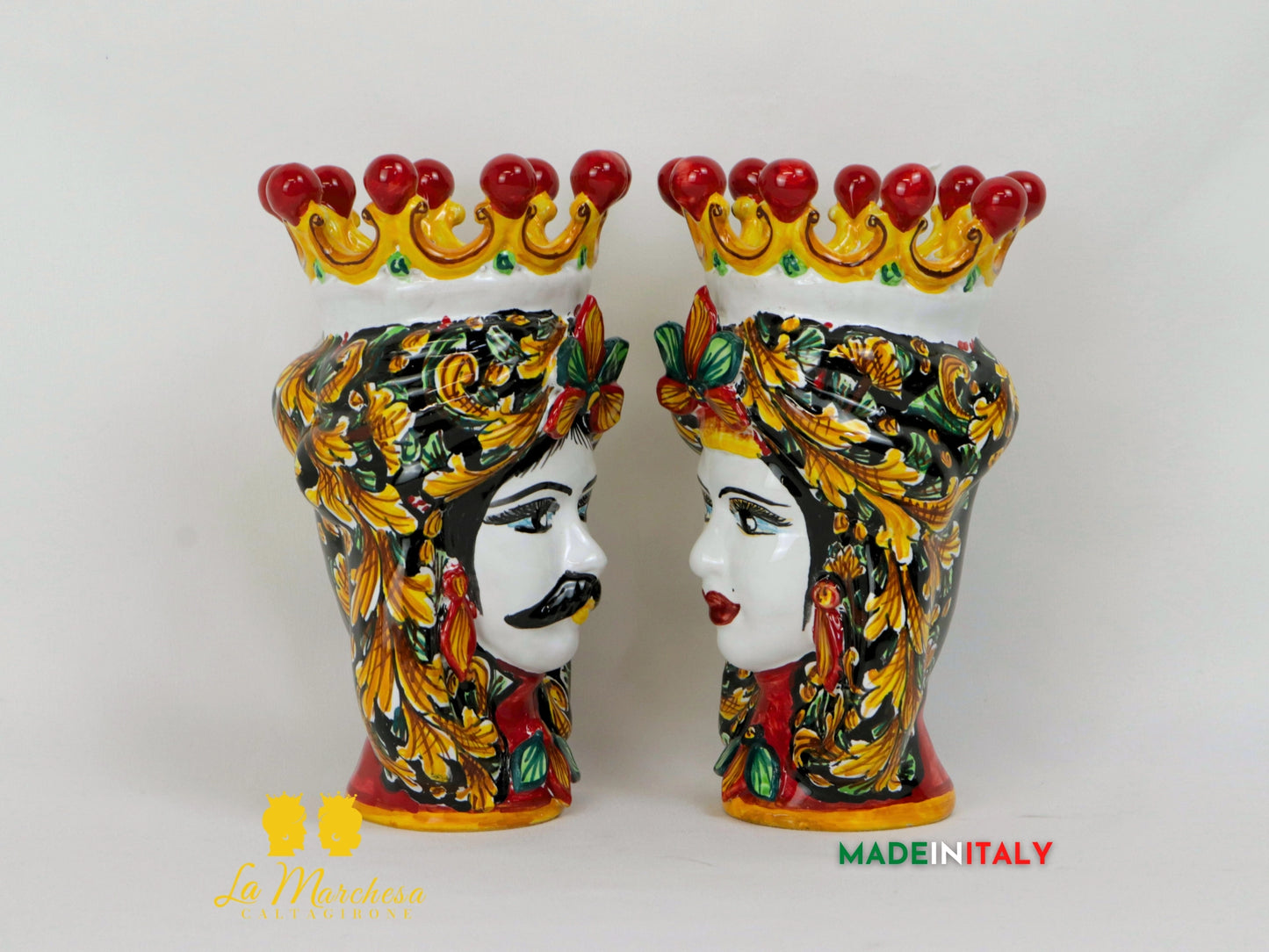Teste di Moro in Ceramica di Caltagirone 18cm Ornato